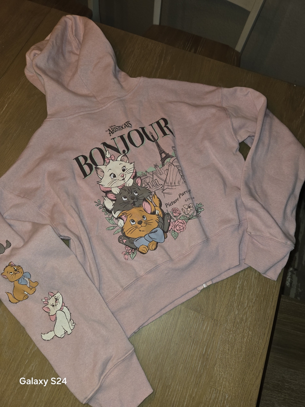 Disney Juniors Sz L Pink Aristocats   Hoodie Zip Cropped Hoodie
